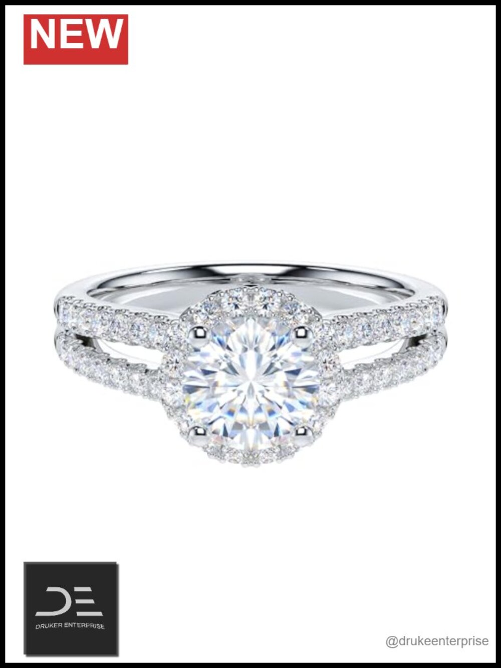 Sterling Silver Moissanite Halo Promise Ring Engagement Ring for Her